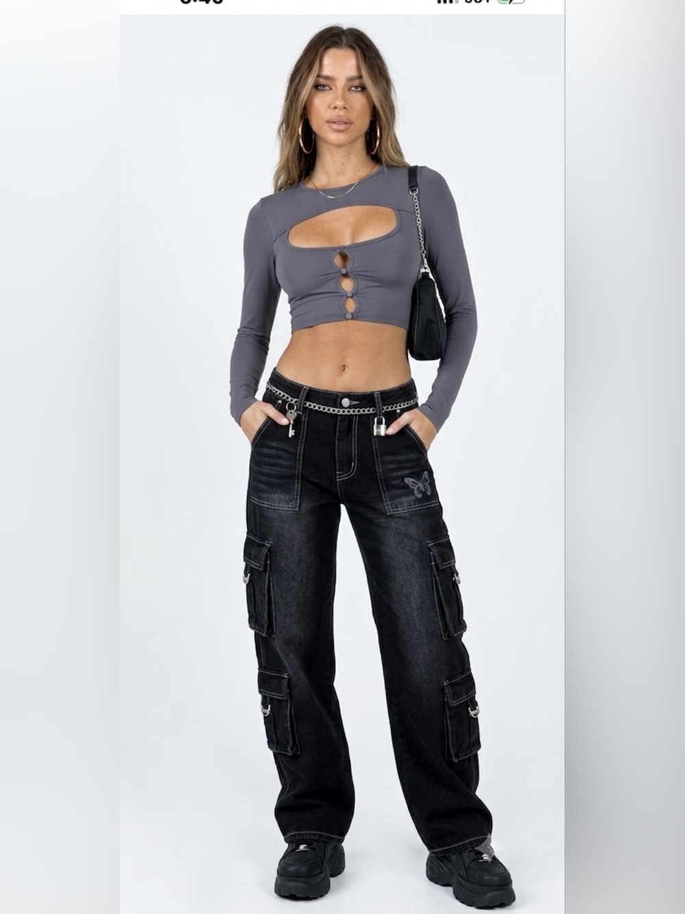 Princess Polly Stylish Gray Cut-Out Long Sleeve Top